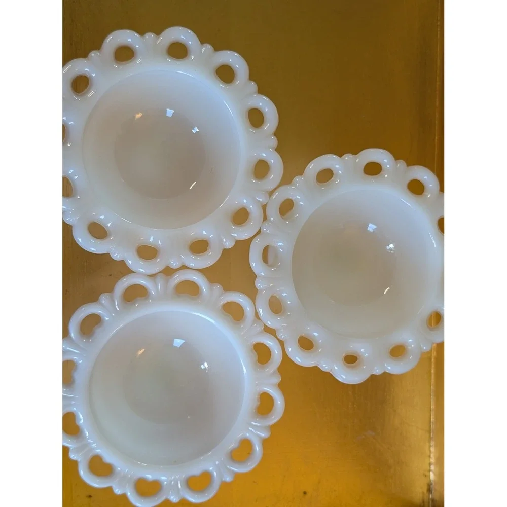 Lot of 3 Vintage Milk Glass Lace Edge Bowls AS IS Decor Wedding Shower Jewelry